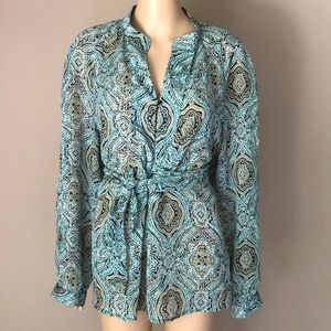 Turquoise Paisley Tie-Waist Blouse